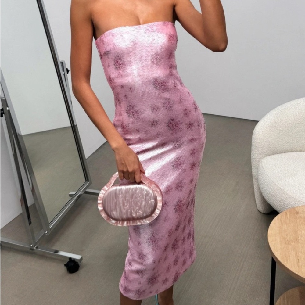 Loveshack Fancy Stacia Pink Floral Sequin Dress Size 4 Coquette Glam - Picture 9 of 11